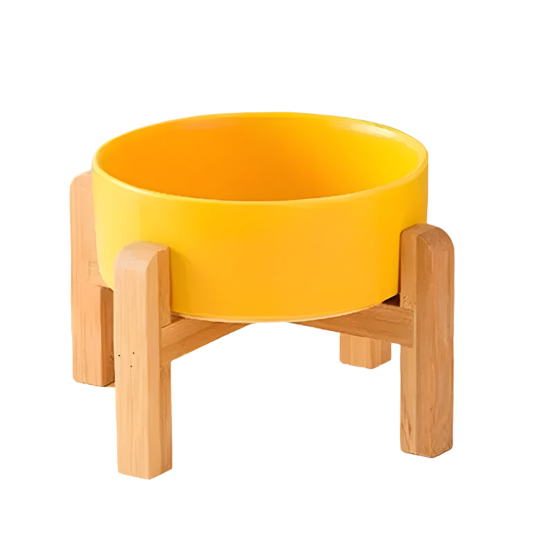 Premium Ceramic Pet Bowl with Wooden Stand - Single