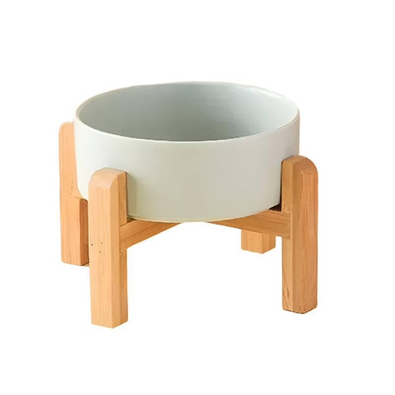 Premium Ceramic Pet Bowl with Wooden Stand - Single