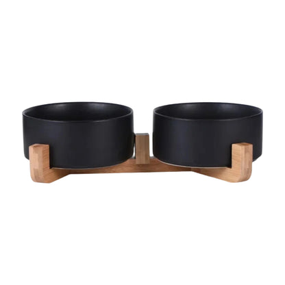 Premium Ceramic Pet Bowls with Wooden Stand