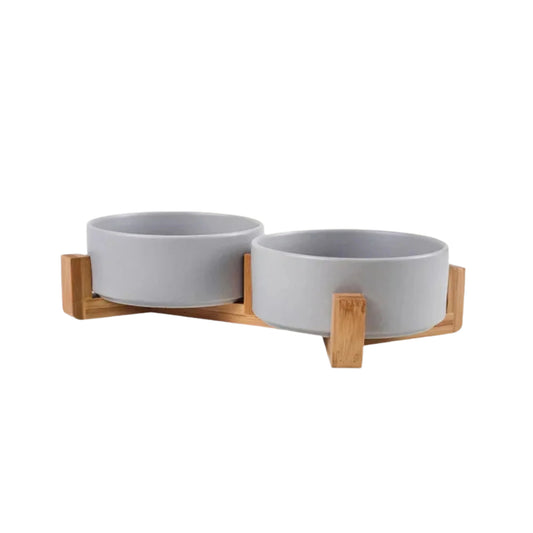 Premium Ceramic Pet Bowls with Wooden Stand