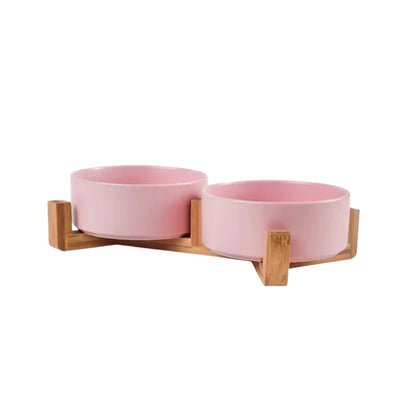Premium Ceramic Pet Bowls with Wooden Stand