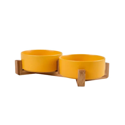 Premium Ceramic Pet Bowls with Wooden Stand