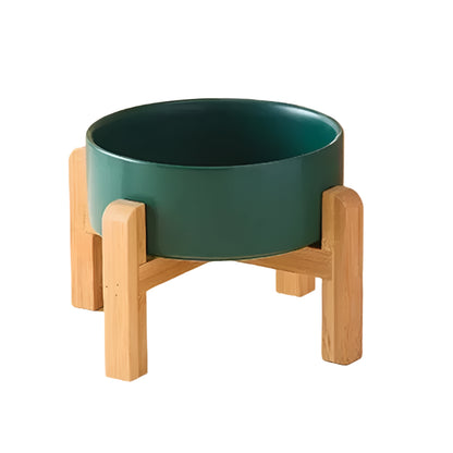 Premium Ceramic Pet Bowl with Wooden Stand - Single